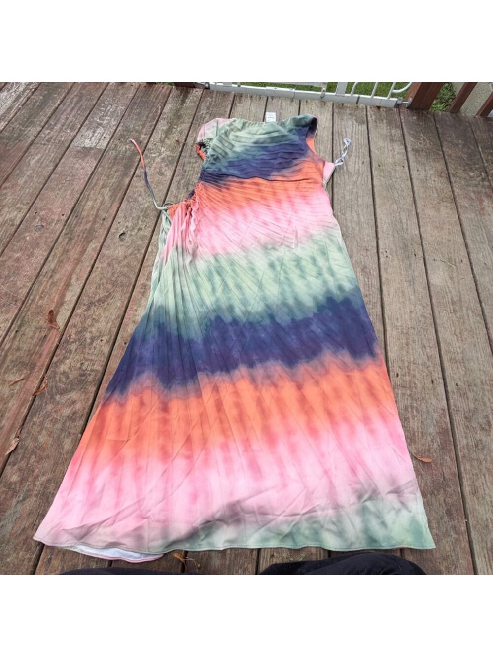 City Chic Tie-Dye Maxi Dress With Side Zipper Pleated Design Multicolor Size 16/
